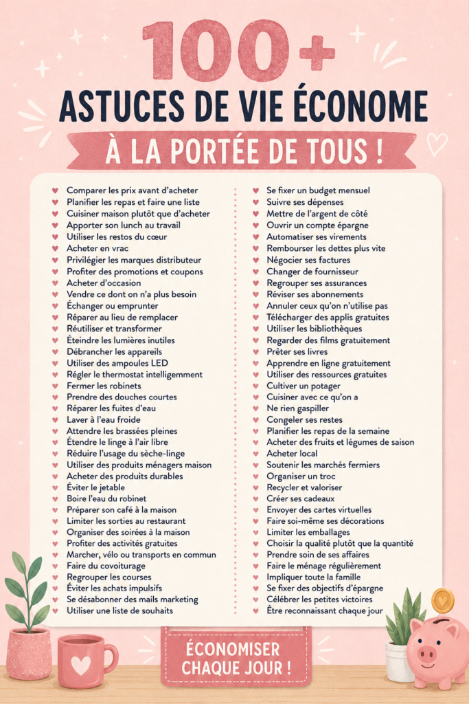 Femme souriante assise à table avec une tasse de café, entourée de plantes, symbolisant un mode de vie frugal.