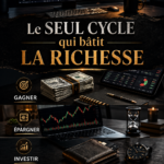 Femme élégante et confiante observant des graphiques financiers montrant la croissance de sa richesse.