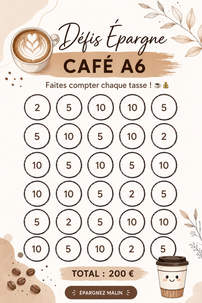 Tasse de café sur un bureau avec un carnet et un stylo pour des défis d'économie.