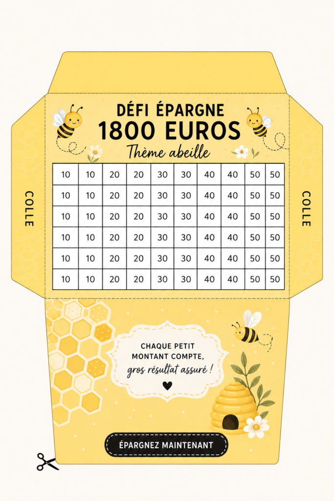 Un groupement d'enveloppes à thème apicole, avec des abeilles dessinées, en représentant l'idée d'économies.