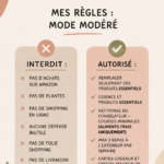 Femme souriante planifiant son mois sans dépenses avec un carnet.