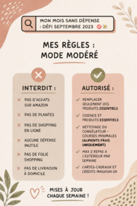 Femme souriante planifiant son mois sans dépenses avec un carnet.