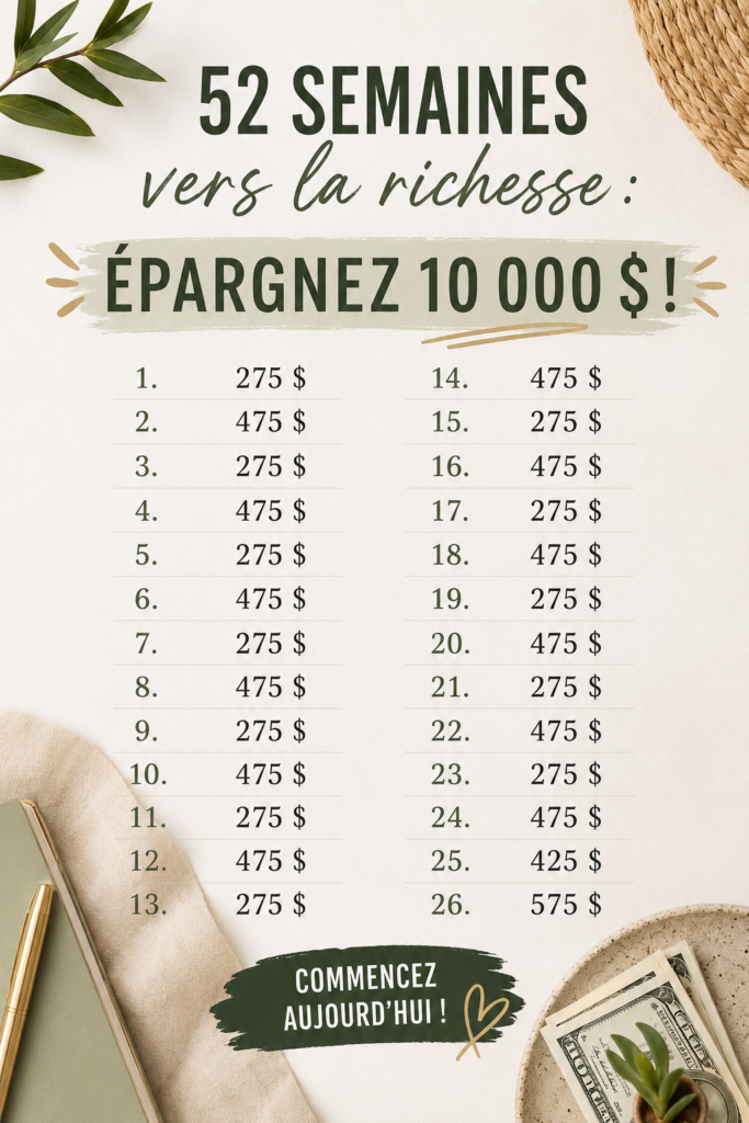 Femme souriante regardant un tableau de budget pour économiser 10 000 €.