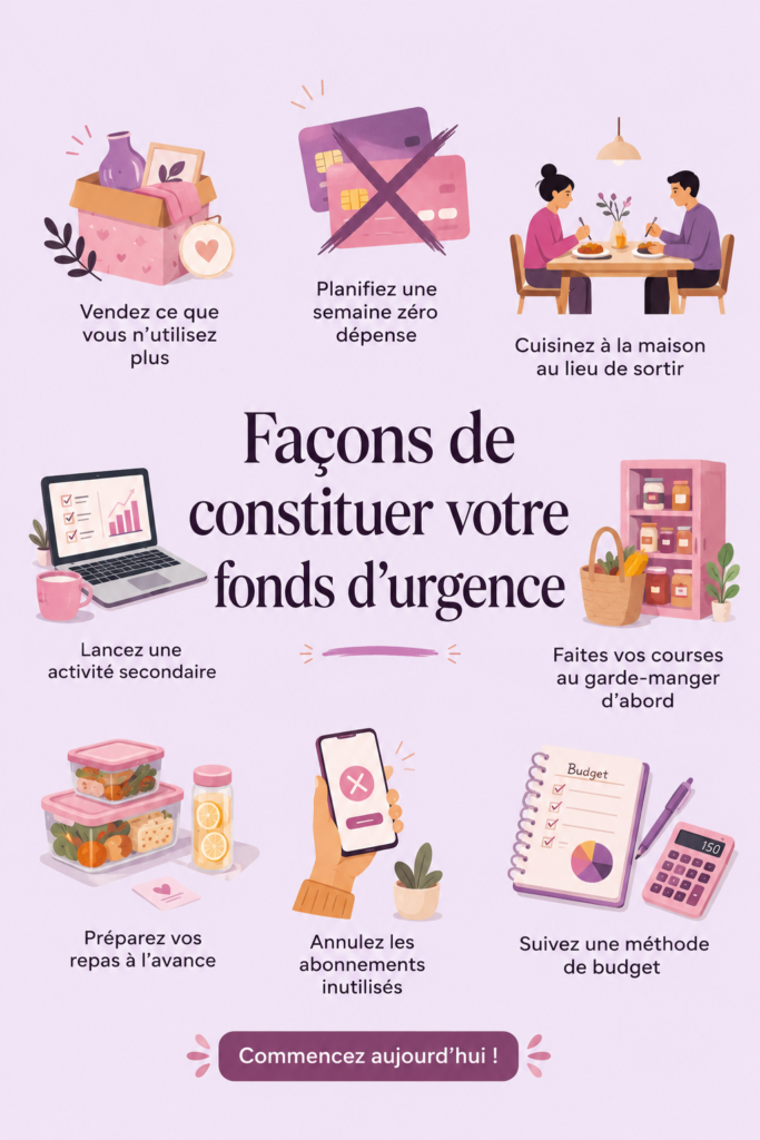 Femme souriante consultant ses finances pour établir un fonds d'urgence.