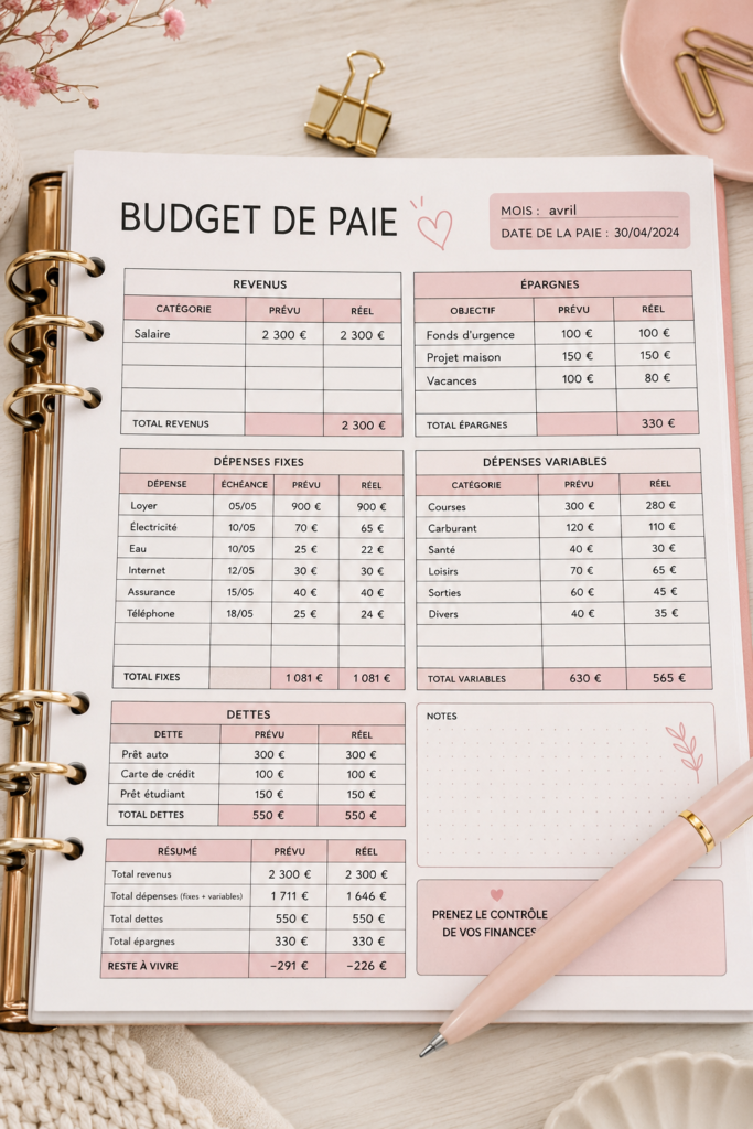 Femme souriante devant un tableau de gestion budgétaire