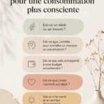Une femme réfléchissant à ses choix de consommation dans un magasin, avec un panier écologique.