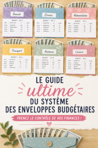 Une femme à son bureau planifie ses finances avec des enveloppes colorées.