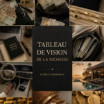 Une femme souriante crée un tableau de vision inspirant pour la prospérité