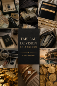 Une femme souriante crée un tableau de vision inspirant pour la prospérité