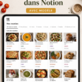Capture d'écran montrant une liste de recettes organisée dans Notion.