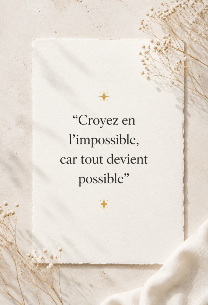 Une femme regardant vers l'horizon avec un sourire, symbolisant la croyance en l'impossible.