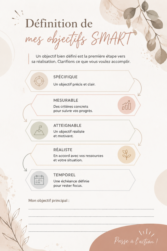 Définition des objectifs SMART illustrée par une infographie