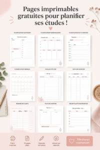 Fiches d'étude imprimables colorées et bien organisées sur une table de travail