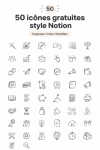 Un aperçu de 50 icônes Notion gratuites adaptées à divers projets.