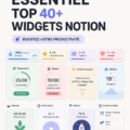 Affichage de différents widgets Notion personnalisés sur un écran d'ordinateur.