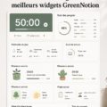 Capture d'écran d'un modèle Notion avec des widgets GreenNotion colorés et pratiques.
