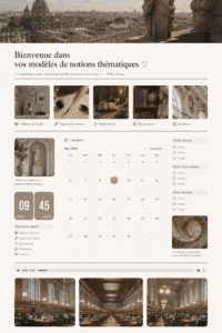 Modèles Notion esthétiques variés, offrant un aperçu de différentes mises en page et designs pour optimiser votre espace de travail.