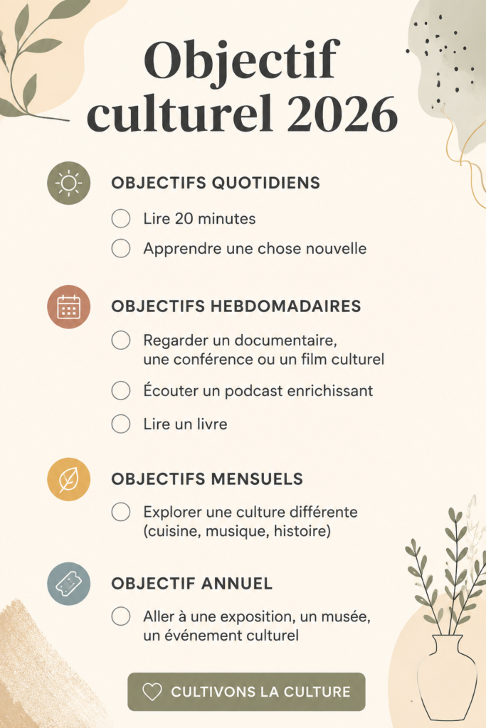Femme affichant ses objectifs culturels pour 2026