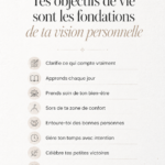 Femme écrivant sur un carnet des objectifs de vie, illustrant une vision personnelle inspirante.