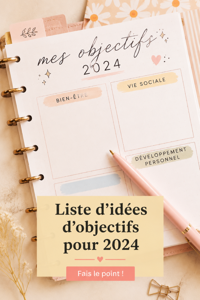 Une femme souriante utilisant un carnet pour écrire ses objectifs pour 2024.