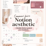 Capture d'écran d'une interface Notion personnalisée avec des couleurs et des icônes variées.