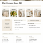 Un écran d'ordinateur affichant un planner Clean Girl sur Notion, avec des sections organisées.