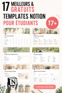 Capture d'écran d'une interface Notion avec des templates pour étudiants.