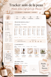 Modèle de planner skincare avec des éléments de suivi de routine beauté.