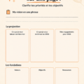 Femme créant sa vision 2026 sur une grande feuille de papier, entourée de notes et de crayons.