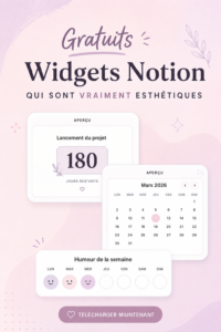 Capture d'écran d'un espace de travail Notion avec des widgets esthétiques