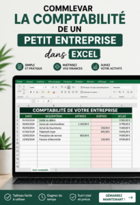 Une femme travaillant sur un ordinateur avec un tableau Excel ouvert pour la comptabilité de son commerce.