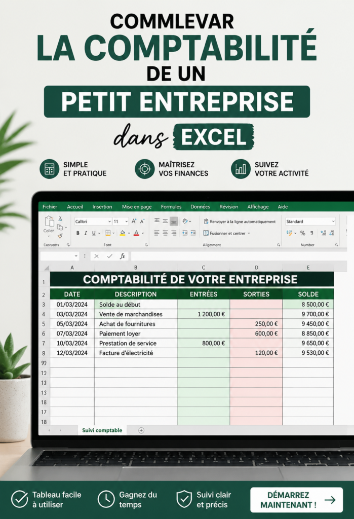 Une femme travaillant sur un ordinateur avec un tableau Excel ouvert pour la comptabilité de son commerce.