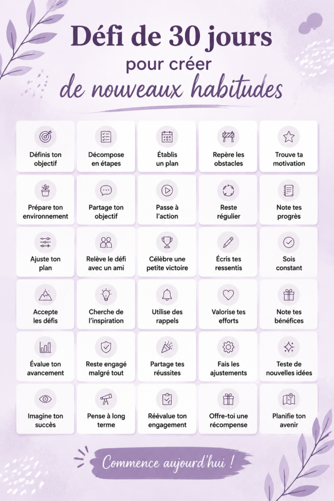Illustration d'une femme planifiant son défi de 30 jours pour adopter de nouvelles habitudes