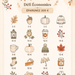 Un calendrier automnal avec des enveloppes de budget pour économiser en cette saison