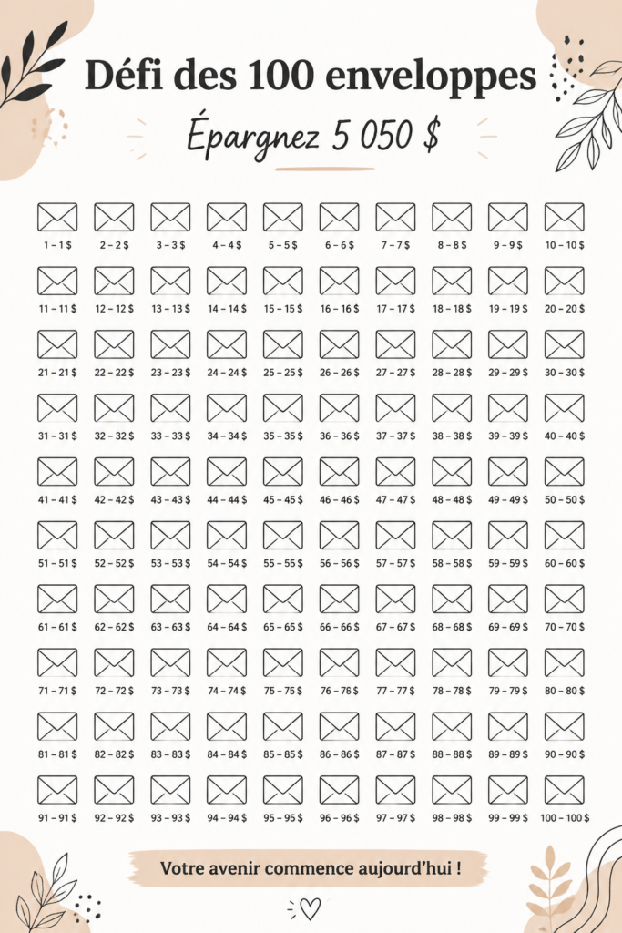 Défi des enveloppes : method d'épargne pour 100 jours