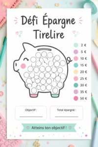 Une tirelire imprimable colorée pour un défi d'épargne