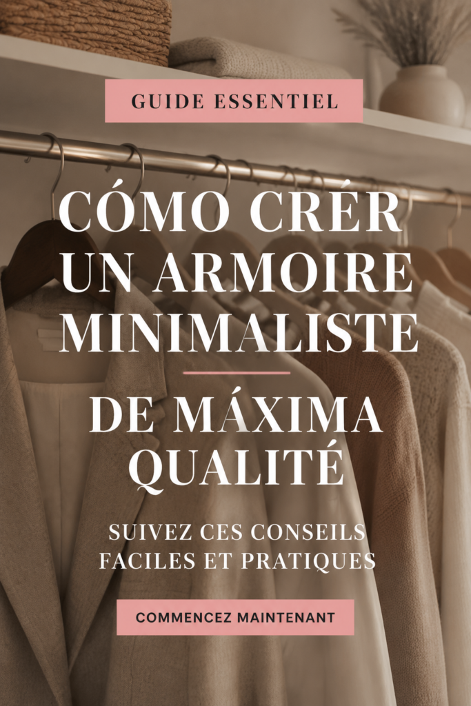 Image d'un dressing minimaliste bien organisé, mettant en avant des vêtements triés et soigneusement accrochés.
