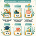 Illustration de la méthode des 6 jars pour économiser facilement