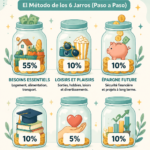 Illustration de la méthode des 6 jars pour économiser facilement