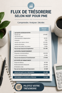 Illustration de gestion de trésorerie avec graphique simplifié.