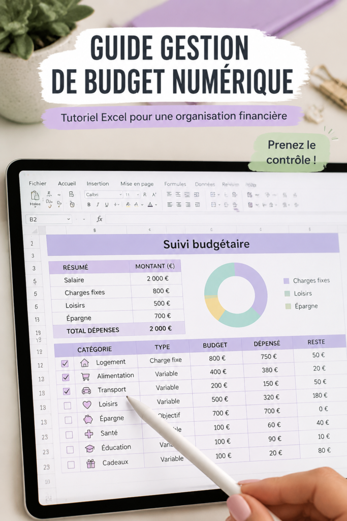 Capture d'écran d'un tableau Excel utilisé pour gérer un budget numérique.