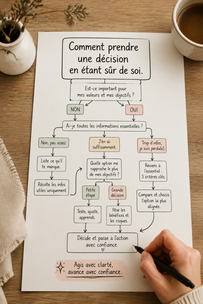 Femme réfléchissant à une décision avec assurance