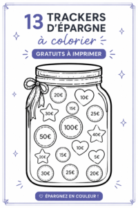 Exemple de page à colorier pour suivre ses économies, avec un design créatif.