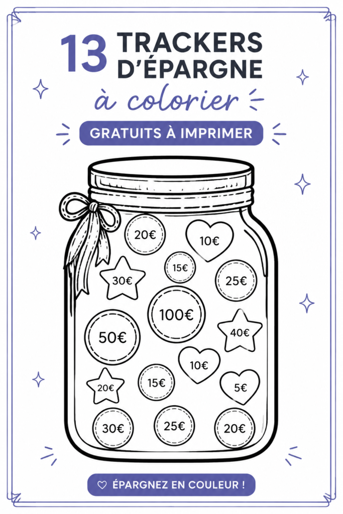 Exemple de page à colorier pour suivre ses économies, avec un design créatif.