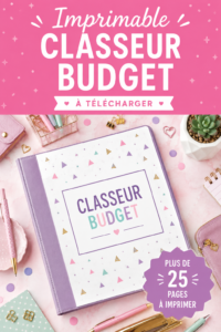 Image d'un classeur de budget ouvert avec des feuilles de dépenses et des stylos.