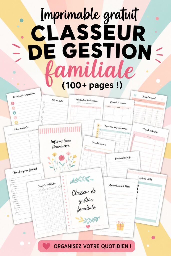 Classeur de gestion à la maison avec des imprimables colorés et organisés.