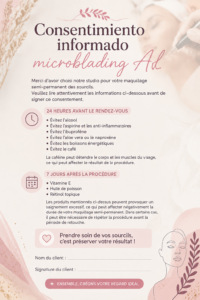 Femme prête pour une séance de microblading avec un formulaire de consentement