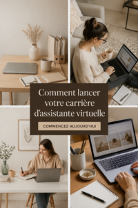 Femme travaillant comme assistante virtuelle à domicile avec un ordinateur portable.