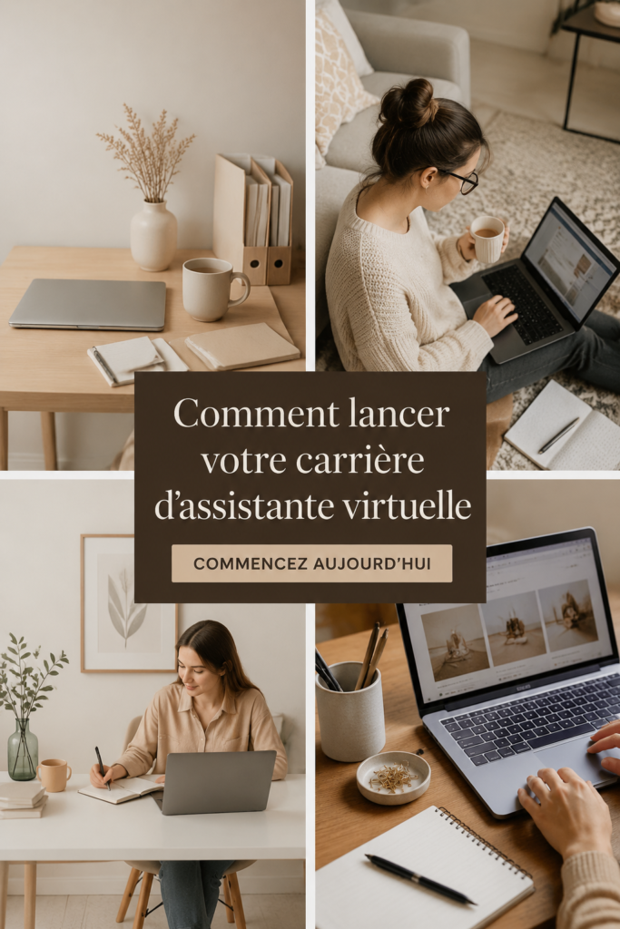 Femme travaillant comme assistante virtuelle à domicile avec un ordinateur portable.