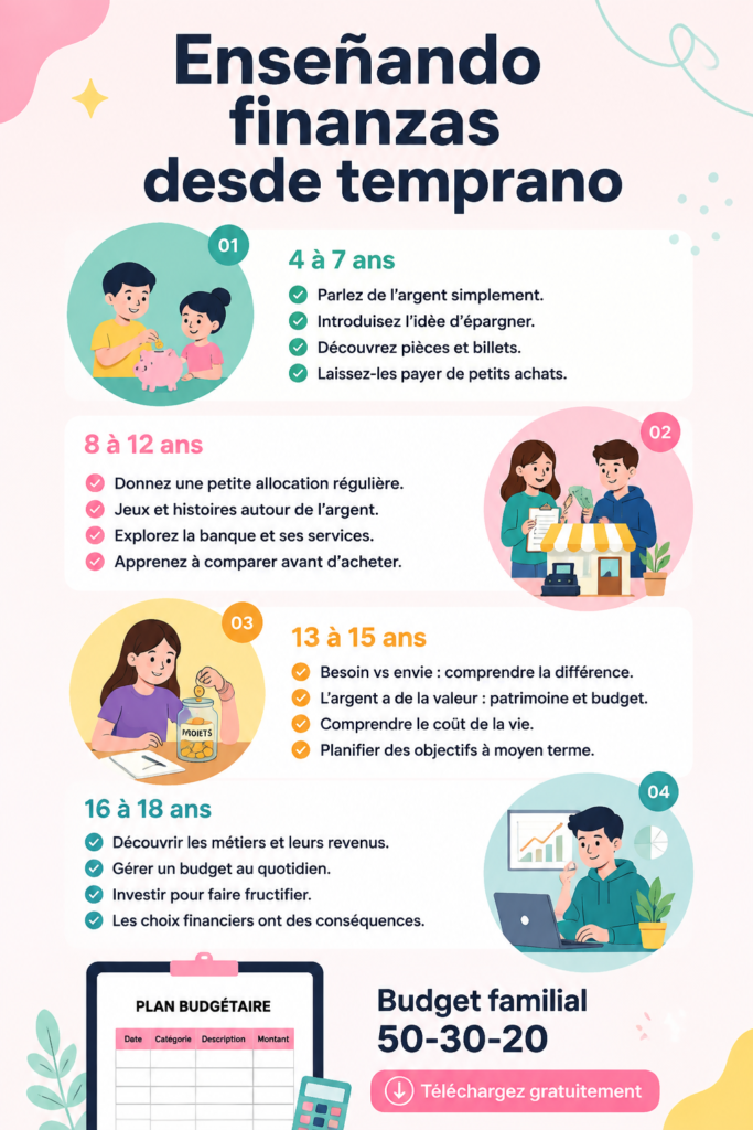 Une mère et sa fille discutent de finances à la maison, illustrant l'éducation financière précoce.